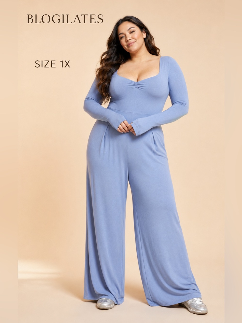 Blogilates Plus Size Wide-Leg Jumpsuit in Dusty Blue - Size 1X
